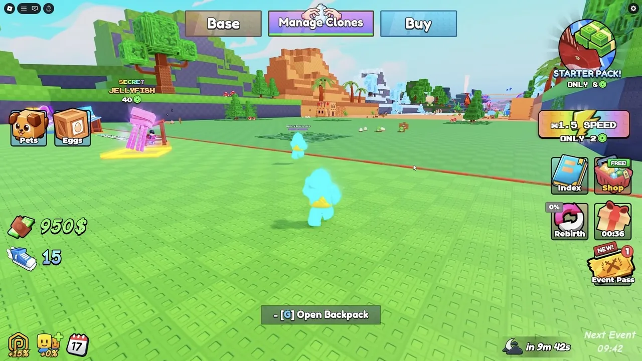 Real Clone to Steal Eggs gameplay frame showing the clone queue and target world